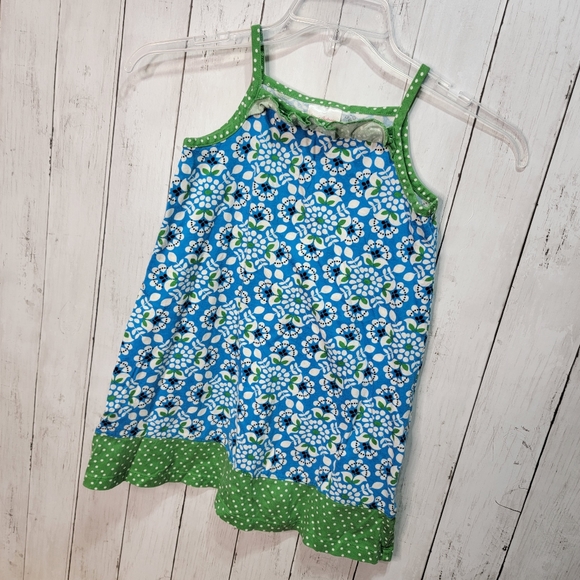 Hanna Andersson Girls Blue Green Floral Cotton Sleeveless Dress Size 120 6/7. - Picture 2 of 7